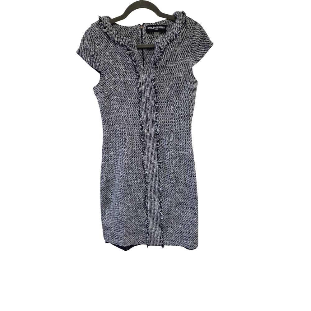Karl‎ Lagerfeld Paris Tweed Dress Fringed Trim Cap Sleeve Sheath Dress 6